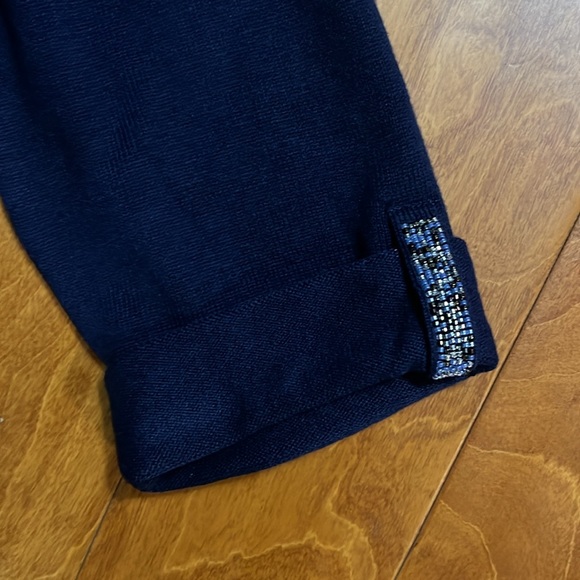 Chico's Blue Boxy 3/4 Sleeve Sweater Size 4 Sparkle Detail Lagenlook Relaxed - Picture 3 of 12